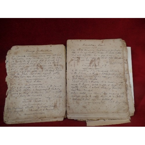 303 - 19TH CENTURY RECIPE BOOK (COMMONPLACE BOOK) AND FAMILY EPHEMERA. THE BOOK WITH MARBLED BOARDS CONTAI... 