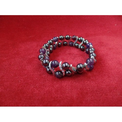 43B - LOVELY NEW SILVER PLATE AND MAGNETIC BEAD BRACELET BY PURE NATURAL THERAPY