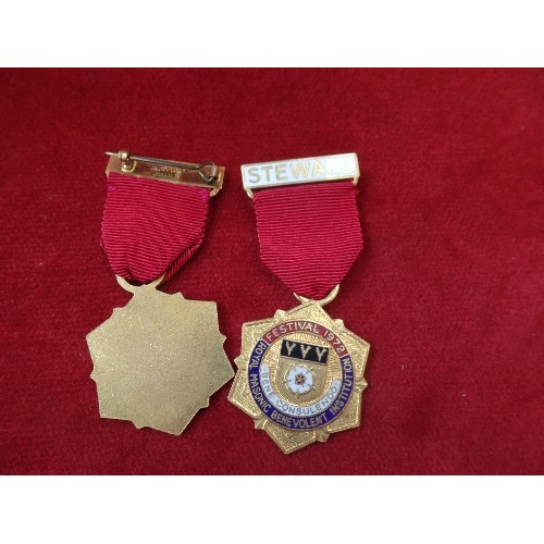 39A - 2 MASONIC MEDALS FESTIVAL 1972 STEWARD ROYAL MASONIC BENEVOLENT INSTITUTION BY VAUGHTON`S Ltd