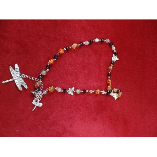 45B - LONG FASHIONABLE NECKLACE AND BRACELET OF SILVER METAL AND HAND MADE MULTI COLOURED GLASS BEADS  IN ... 