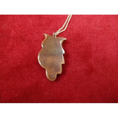 46B - HAND CARVED WOODEN OWL ON SILVER CHAIN CARVED BY TERRY WARREN