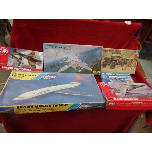 192A - COLLECTION OF VINTAGE MODEL AEROPLANE/OTHER, KITS, AIRFIX SPITFIRE & HARRIER, PLAYFIX BRITISH AIRWAY... 