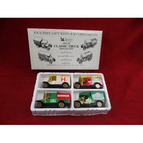 192B - COLLECTION OF CLASSIC TRUCK MINIATURES 'READERS DIGEST' RENAULT,FORD TANKER, MODEL T, AND CROSSLEY. ... 