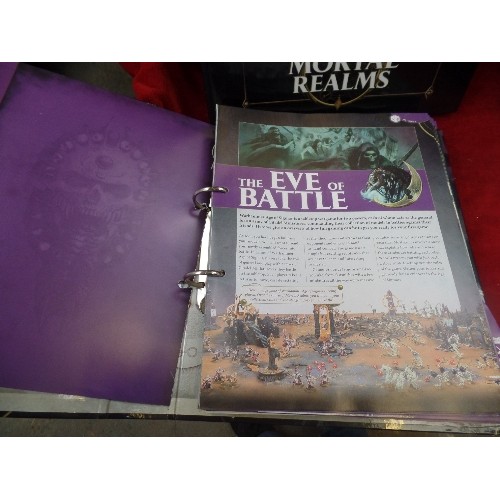 192F - WARHAMMER. MORTAL REALMS 'AGE OF SIGMAR' . 4 X RINGBINDER ALBUMS OF GUIDES AND INSTRUCTIONS. INC BUI... 