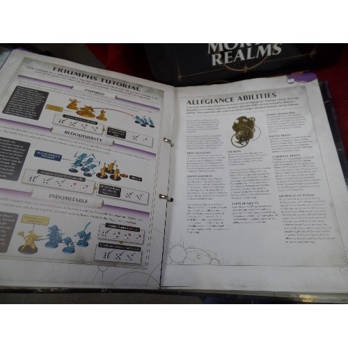 192F - WARHAMMER. MORTAL REALMS 'AGE OF SIGMAR' . 4 X RINGBINDER ALBUMS OF GUIDES AND INSTRUCTIONS. INC BUI... 