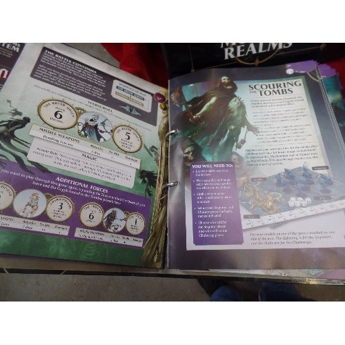 192F - WARHAMMER. MORTAL REALMS 'AGE OF SIGMAR' . 4 X RINGBINDER ALBUMS OF GUIDES AND INSTRUCTIONS. INC BUI... 