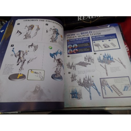 192F - WARHAMMER. MORTAL REALMS 'AGE OF SIGMAR' . 4 X RINGBINDER ALBUMS OF GUIDES AND INSTRUCTIONS. INC BUI... 