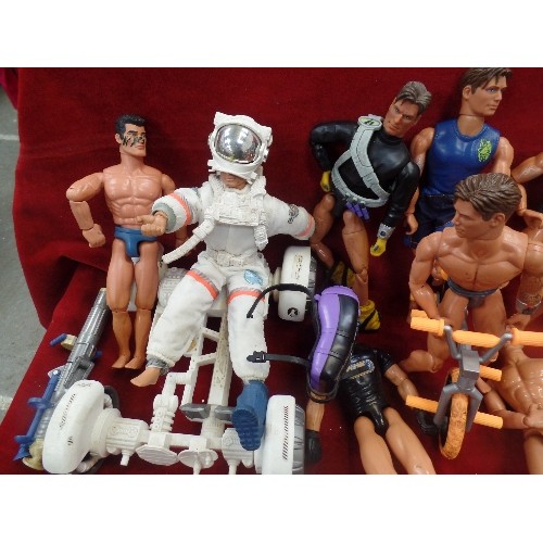 192M - BOX OF VINTAGE HASBRO ACTION-MAN FIGURES, INC MOONRAKER ASTRONAUT, AND MOON BUGGY.