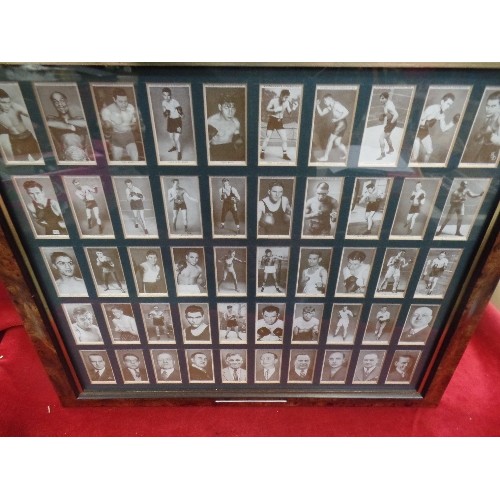 319E - BOXING INTEREST. FRAMED DISPLAY OF 50 X VINTAGE 1930'S 'CHURCHMAN'S' CIGARETTE CARDS. SEPIA. BACKS O... 