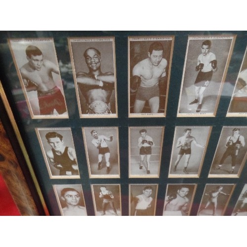 319E - BOXING INTEREST. FRAMED DISPLAY OF 50 X VINTAGE 1930'S 'CHURCHMAN'S' CIGARETTE CARDS. SEPIA. BACKS O... 