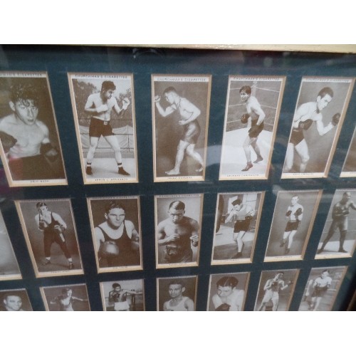 319E - BOXING INTEREST. FRAMED DISPLAY OF 50 X VINTAGE 1930'S 'CHURCHMAN'S' CIGARETTE CARDS. SEPIA. BACKS O... 