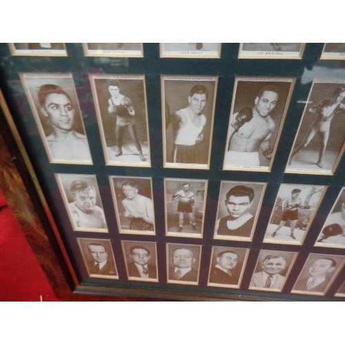 319E - BOXING INTEREST. FRAMED DISPLAY OF 50 X VINTAGE 1930'S 'CHURCHMAN'S' CIGARETTE CARDS. SEPIA. BACKS O... 