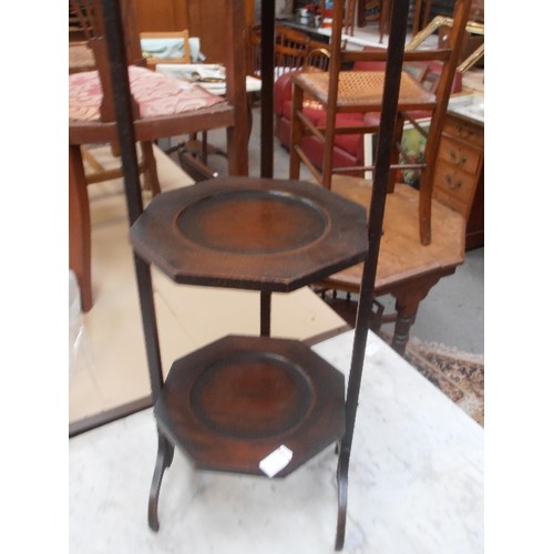 443 - EDWARDIAN 3 TIER FOLDING CAKE STAND, IN MAHOGANY.