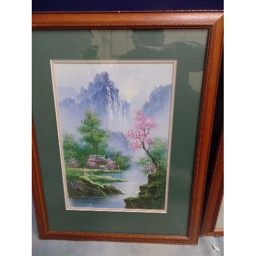 139A - BEAUTIFUL PAIR OF LATE 20TH CENTURY JAPANESE OIL PAINTINGS ON CANVAS BOARD, OF MOUNTAIN LANDSCAPES, ... 