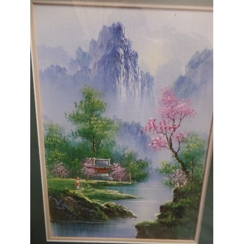 139A - BEAUTIFUL PAIR OF LATE 20TH CENTURY JAPANESE OIL PAINTINGS ON CANVAS BOARD, OF MOUNTAIN LANDSCAPES, ... 