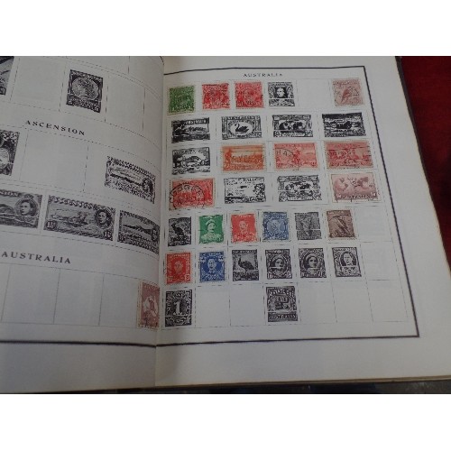 318A - 2 VINTAGE STAMP ALBUMS. 1 FIRST HALF OF 20TH CENTURY, THE OTHER MID. MANY BRITISH, AND BRITISH OVERS... 