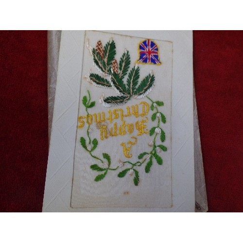 318B - WWI INTEREST. A SMALL COLLECTION OF WWI EMBROIDERED FRENCH POSTCARDS. INC AN UNUSUAL CELLULOID CARD ... 