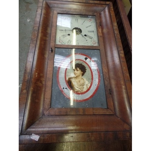 217A - 19TH CENTURY AMERICAN WALL CLOCK, BY JEROME & CO. CONNECTICUT USA. LOVELY PRINTED GLASS PANEL OF YOU... 