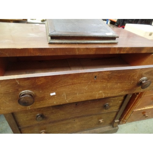 448 - VICTORIAN MAHOGANY 4 DRAWER CHEST. ON SQUARE PLINTH BASE. SIDE BRACKET SUPPORTS TO THE TOP. 110CM W.