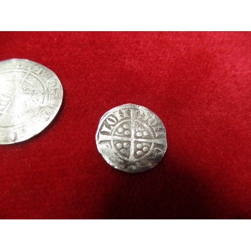 94D - FOUR SILVER COINS - EDWARD I, II OR III 1272 TO 1377. LONG CROSS SILVER PENNIES  WITH LONG CROSS AND... 