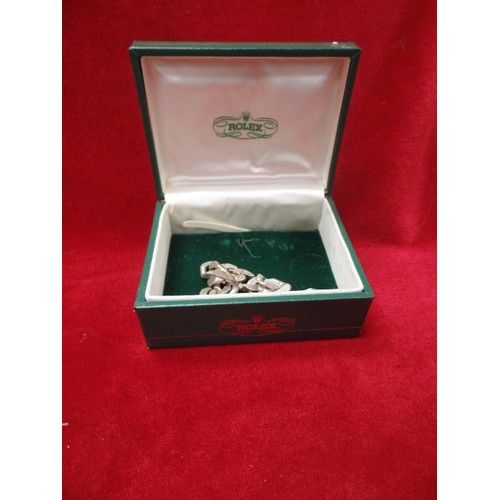 55 - HEAVY STERLING SILVER IDENTITY BRACELET, BIRMINGHAM 1973 - 90 GRAMS - IN A ROLEX BOX