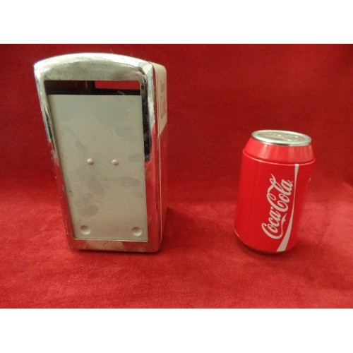 80 - VINTAGE COCA-COLA NAPKIN DISPENSER, TOGETHER WITH LIDDED COCA-COLA STORAGE CAN, WITH CLEAR WINDOW.