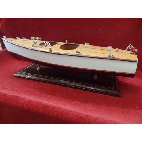 66 - SCALE MODEL YACHT. ON STAND. 49CM L