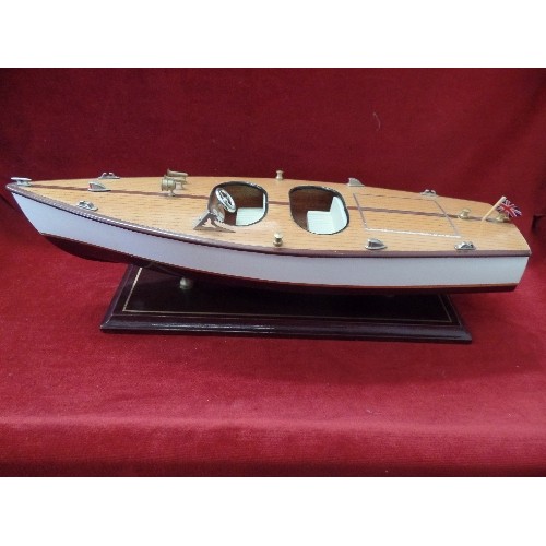 66 - SCALE MODEL YACHT. ON STAND. 49CM L