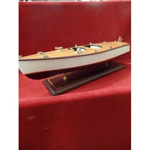 66 - SCALE MODEL YACHT. ON STAND. 49CM L