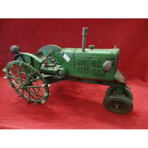 67 - LARGE GOOD QUALITY VINTAGE STYLE TIN-PLATE TRACTOR.  'OLIVER ROW CROP' DARK GREEN.