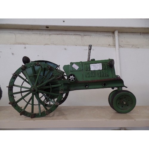 67 - LARGE GOOD QUALITY VINTAGE STYLE TIN-PLATE TRACTOR.  'OLIVER ROW CROP' DARK GREEN.