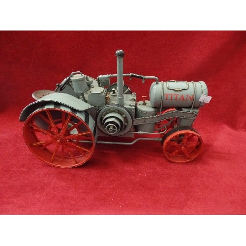 69 - LARGE VINTAGE STYLE TIN-PLATE 'TITAN' TRACTOR. BATTLESHIP GREY.