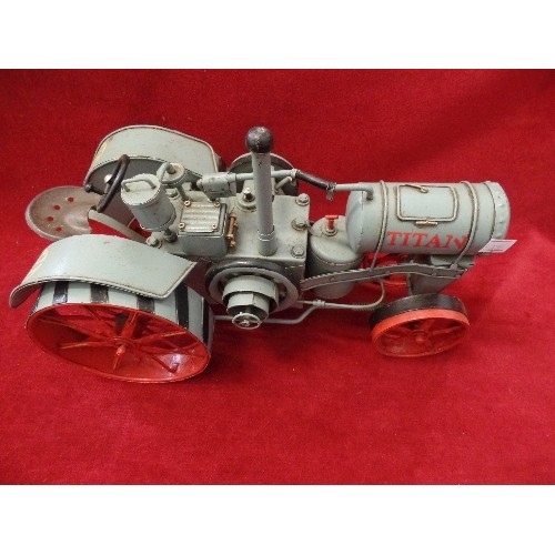 69 - LARGE VINTAGE STYLE TIN-PLATE 'TITAN' TRACTOR. BATTLESHIP GREY.