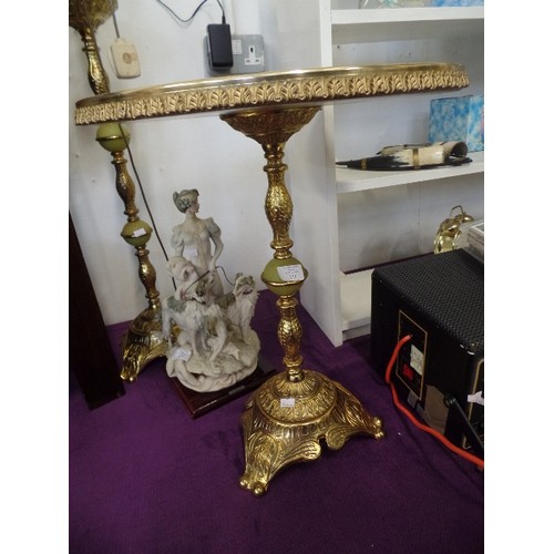 111 - SMALL ONYX SIDE/OCCASIONAL TABLE. WITH GILT EDGE AND PEDESTAL. [MATCHES NEXT LOT]