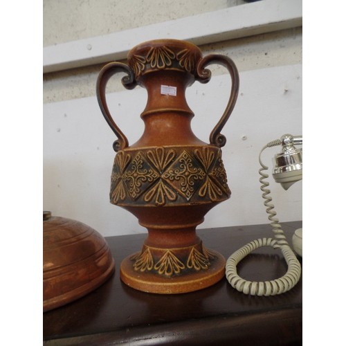 115 - WEST GERMAN CERAMIC. 2-HANDLED POT. HEAVY PATTERN DETAIL. APPROX 30CM H.