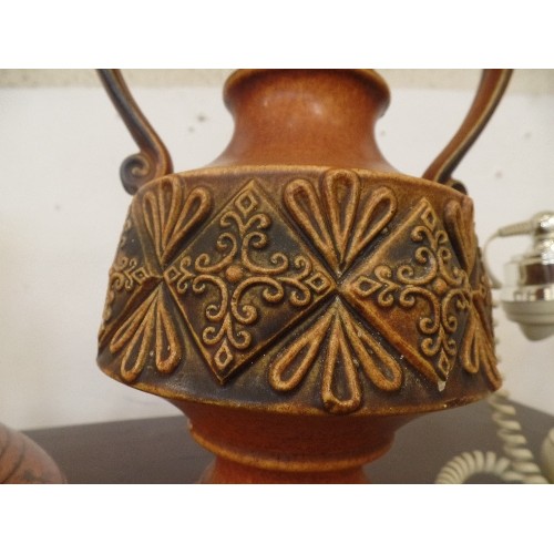 115 - WEST GERMAN CERAMIC. 2-HANDLED POT. HEAVY PATTERN DETAIL. APPROX 30CM H.