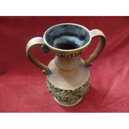 115 - WEST GERMAN CERAMIC. 2-HANDLED POT. HEAVY PATTERN DETAIL. APPROX 30CM H.