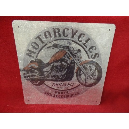 126 - USA MOTORCYCLE/HARLEY INTEREST. 3 METAL SIGNS[NEW/PACKAGED] ROUTE 66 ETC.