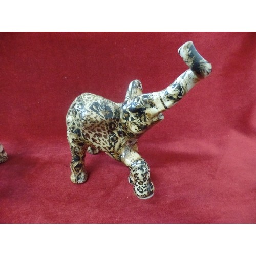 130 - ELEPHANT FAMILY, 3 DECORATIVE CERAMIC/RESIN ELEPHANTS BY 'COLLAGE'