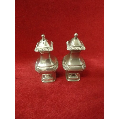 139 - VINTAGE SILVER-PLATED CRUET SET, ON SMALL TRAY.