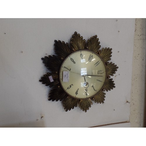 184 - VINTAGE MCM METAMEC SUNBURST WALL CLOCK.