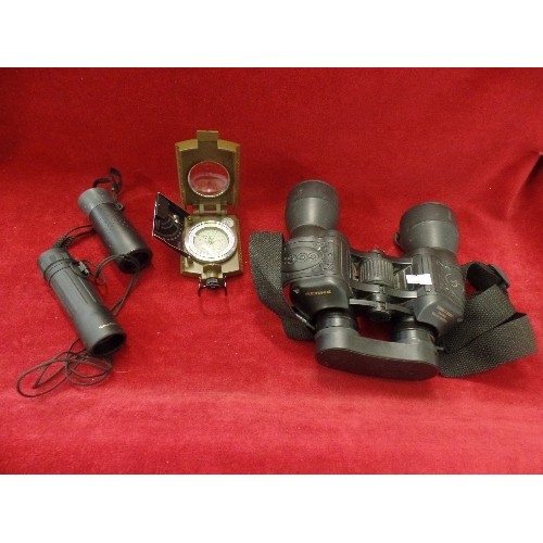 195 - SEHFELD BINOCULARS 99990-9880. 8M AUF. MIL-TEC ITALIAN METAL COMPASS[BOXED]. TOGETHER WITH 2 X FIELD... 