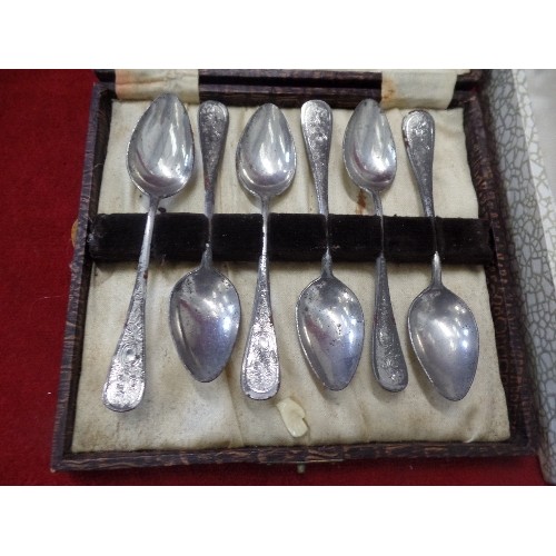 166 - 3 SETS OF VINTAGE CUTLERY, IN ORIGINAL BOXES. TEASPOONS, DESSERT FORK/KNIVES[WITH CERAMIC HANDLES] A... 