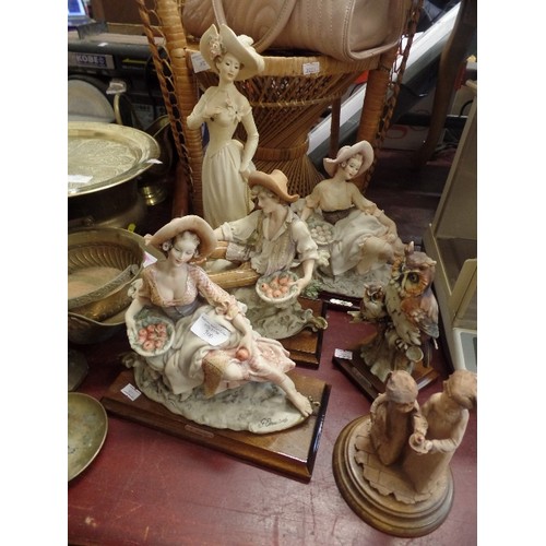 300 - 6 X GOOD QUALITY 'G.ARMANI' CAPODIMONTE STYLE FIGURES. ON WOODEN BASES.