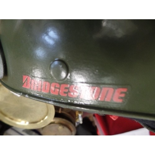 308 - VINTAGE BELL HELMETS BRIDGESTONE SCOOTER? HELMET. KHAKI/BLACK/GOLD. OPEN FACE.