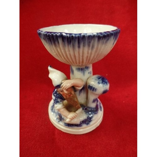 8 - A MOST UNUSUAL 19TH CENTURY GERMAN PORCELAIN TABLE SALT IN THE FORM OF A GNOME MINER WITH TOADSTOOLS... 