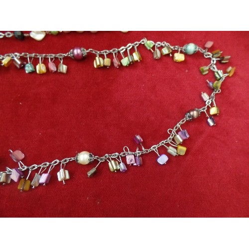 29 - 2 PIA NECKLACES 1 48 INCHES LONG 1920`S FLAPPER STYLE BRIGHT MULTI COLOURED STONES AND BEADS,  THE O... 