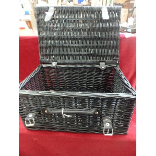 259 - BLACK WICKER HAMPER.