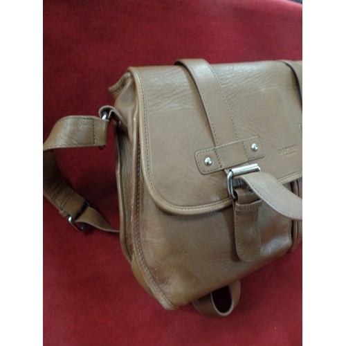 271 - LARGE TAN 'OSPREY' SATCHEL BAG, WITH BUCKLES AND MULTI POCKETS.