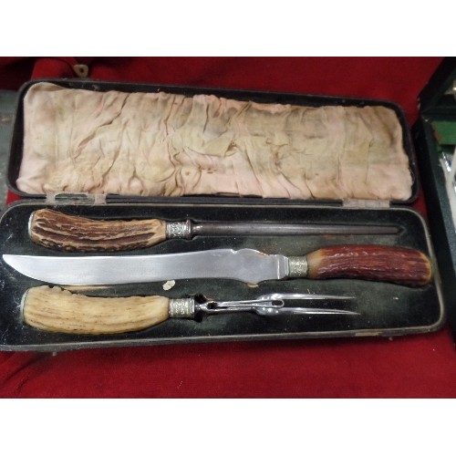 272 - VINTAGE CANTEEN OF CUTLERY[IMPFT. SHEFFIELD] ALSO 'BONE' HANDLED CARVING SET, BOTH IN ORIGINAL LINED... 